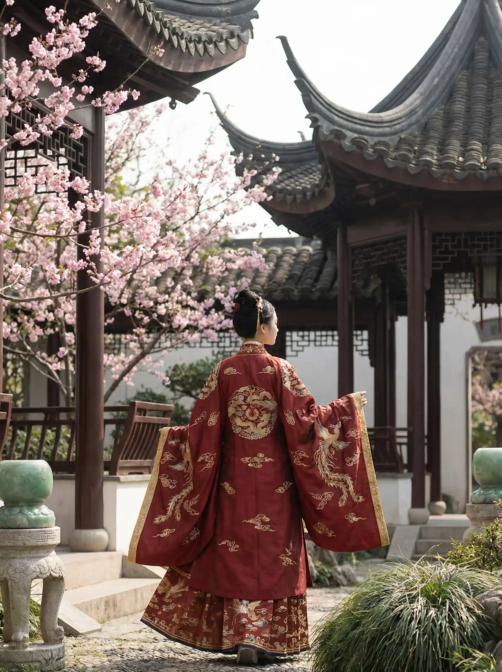 胜者为王电影 明制汉服红色凤凰刺绣